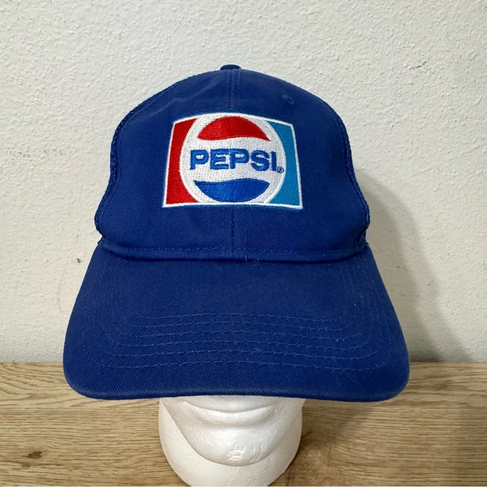 Pepsi Blue Vintage Embroidered‎ Trucker Hat Paramount Apparel Squished Front